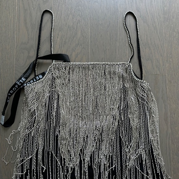 RETROFETE Juliette Embellished Crystal Fringe Black Silver Mini Dress - SMALL - Picture 6 of 14